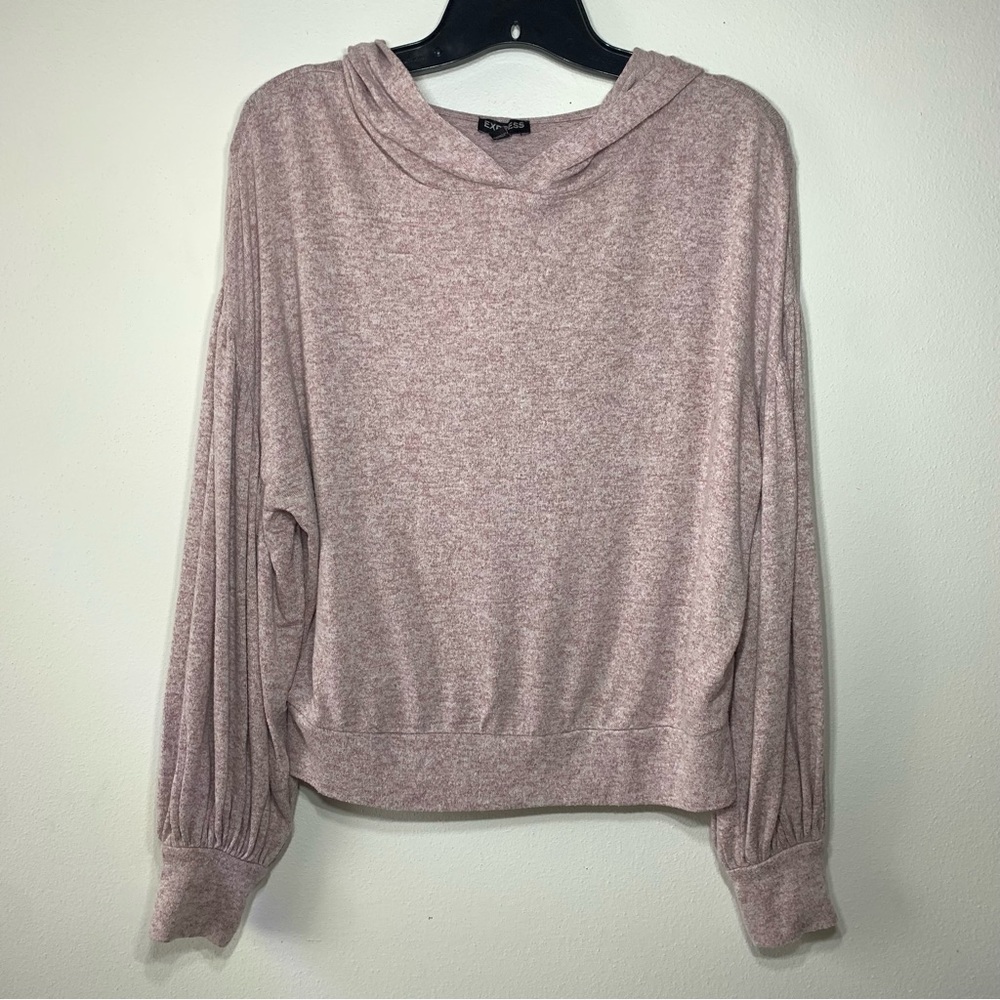 Express Light Pink Balloon Sleeve Cropped Hoodie Size XS